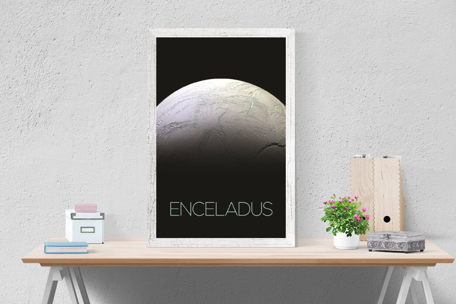Enceladus Moon Art Print | NASA Art | Space Artwork | Solar System Art | Saturn Poster | Solar System Print | Icy Moon Artwork