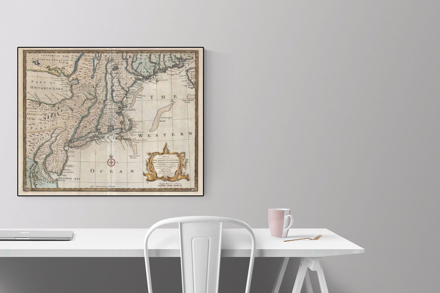 Antique Map of New Jersey, Pennsylvania, New York, and New England (1747) | Vintage American Colonies | Old Map Decor | History Art Print