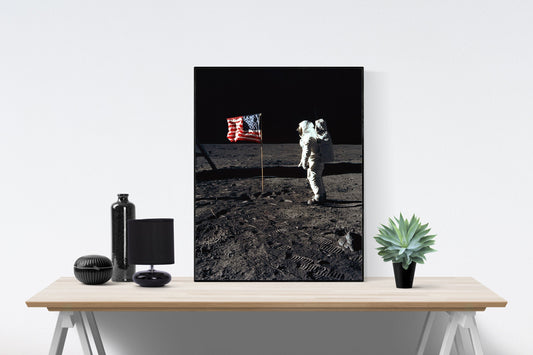 Earth's Moon | NASA JPL | Buzz Aldrin Saluting The Flag | Lunar Art Print | Surface of the Moon | Apollo 11 | Neil Armstrong | Saturn V