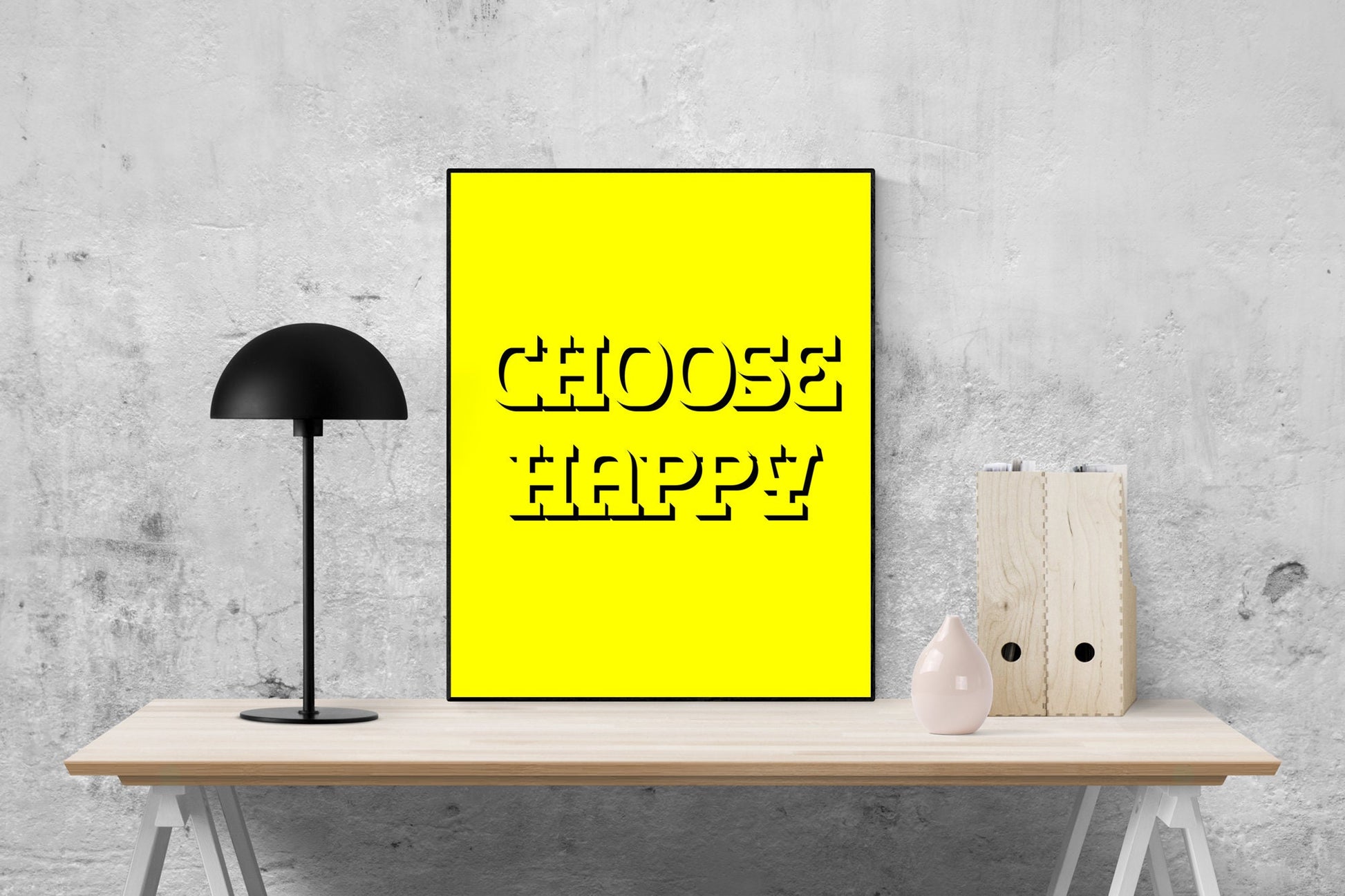 Choose Happy Print | Yellow Wall Art Prints | Dorm Wall Artwork | Inspirational Quote Print