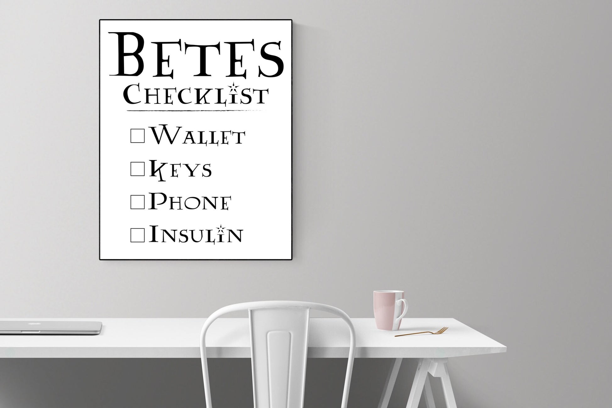 Diabetes Art Print | Diabetes Checklist | Type 1 & 2 Diabetes Poster | T1D