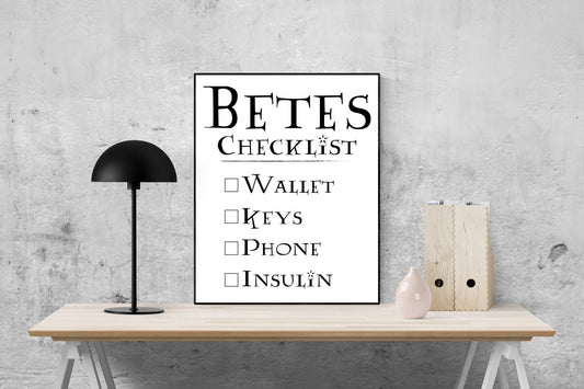 Diabetes Art Print | Diabetes Checklist | Type 1 & 2 Diabetes Poster | T1D