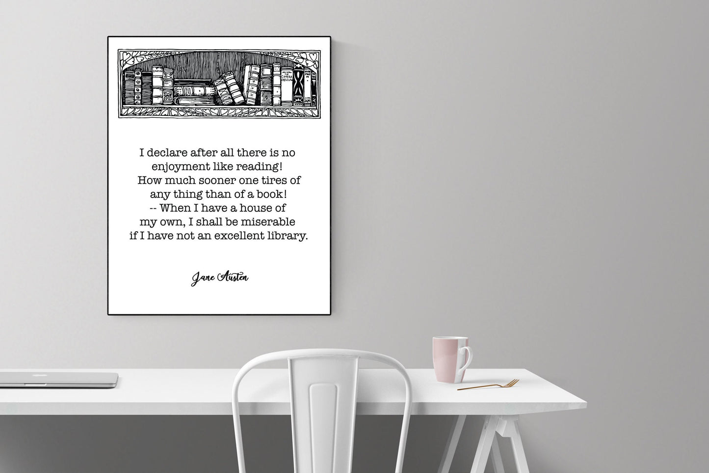 Jane Austen Quote | Library Poster | An Excellent Library 2 | Book Home Decor | Modern Print | Bookish Poster Design