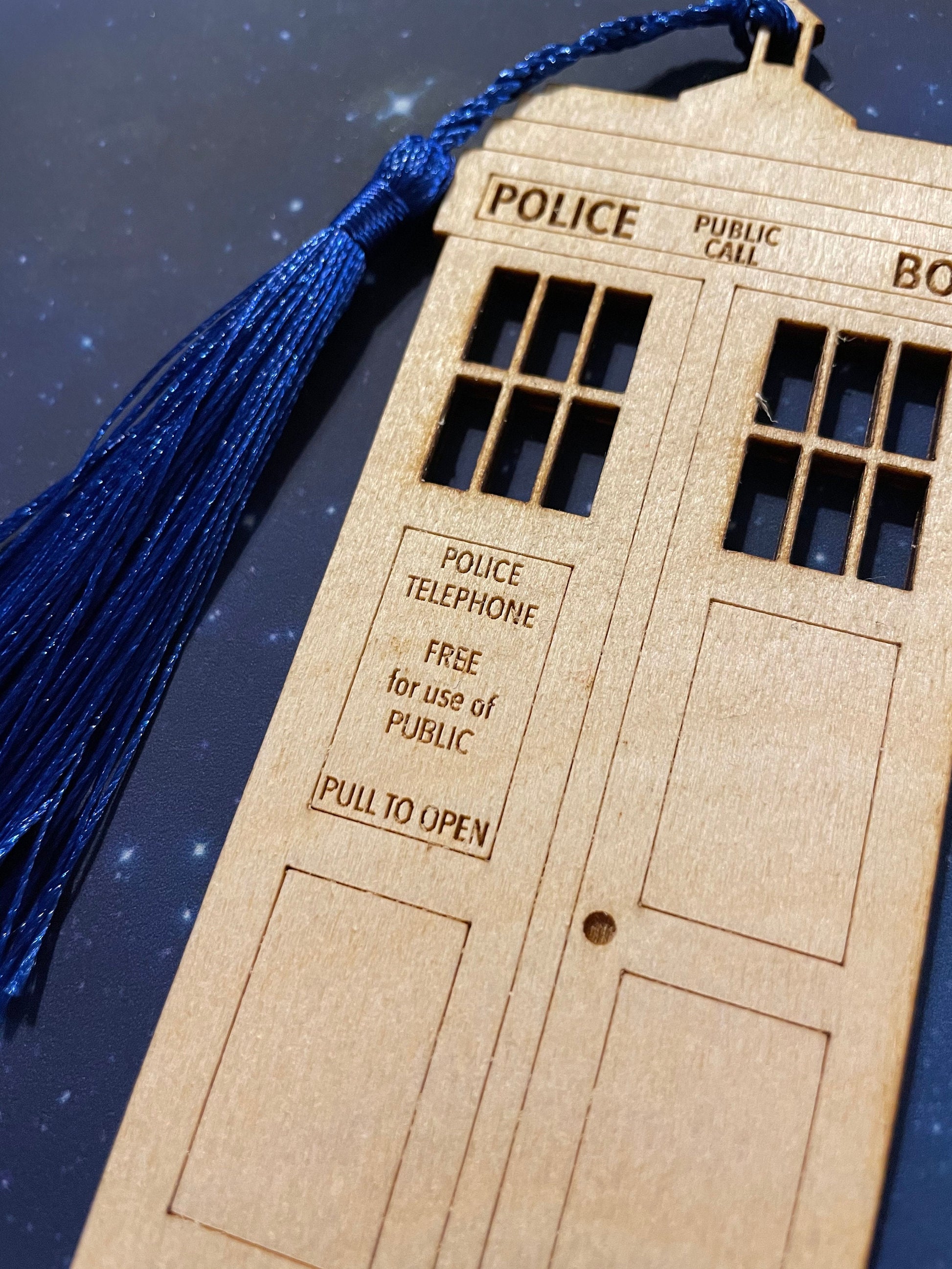 British Police Box Custom Bookmark | Wood With Tassel