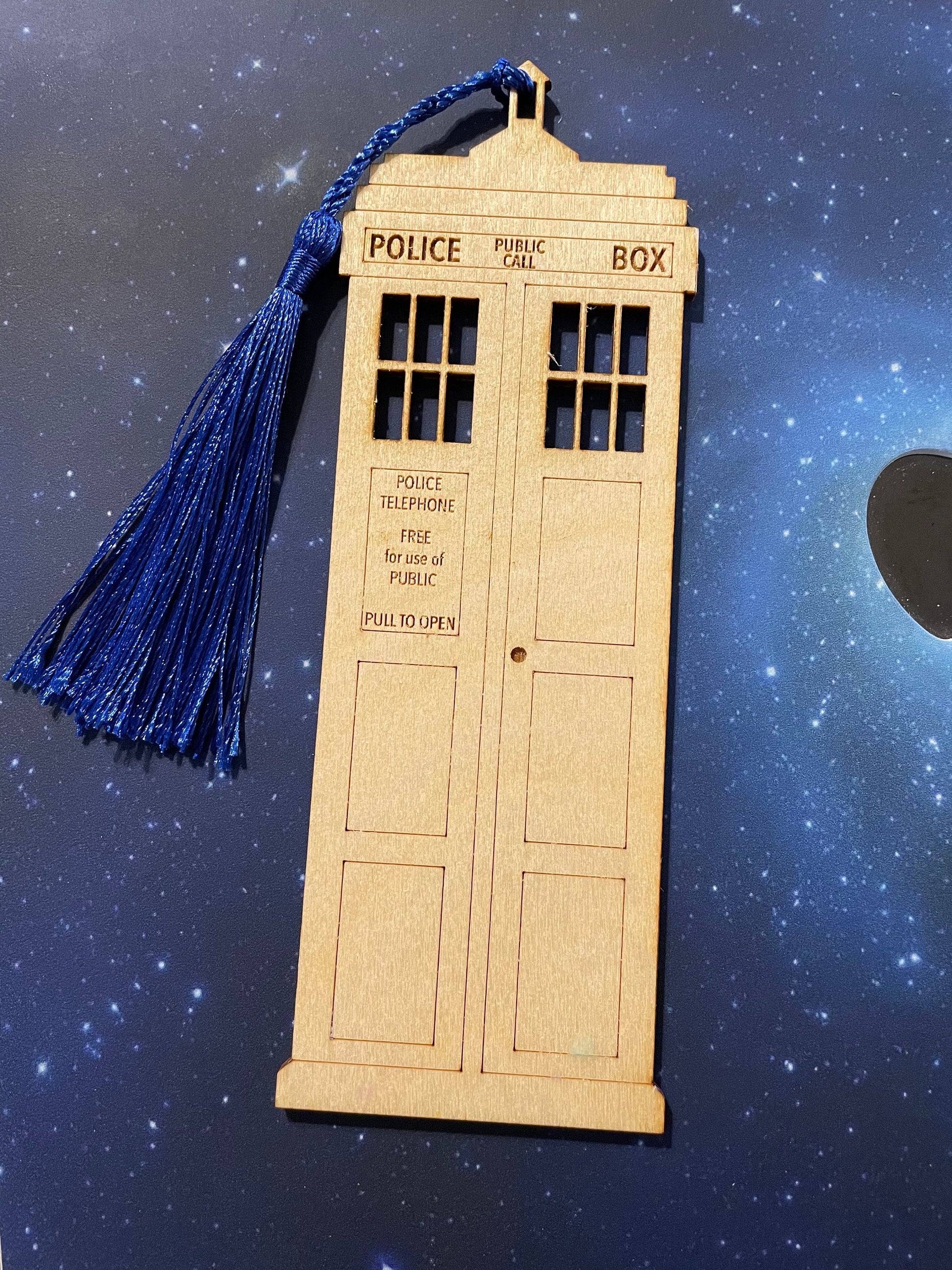 British Police Box Custom Bookmark | Wood With Tassel