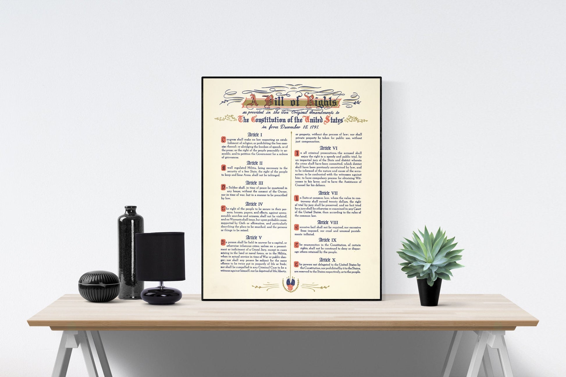 The Bill of Rights | American Revolution | United States Constitution | George Washington | Thomas Jefferson | Art Print