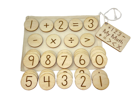 My Math Bag | Basic Operations | Wooden Game | Montessori | Early Education | Learning Numbers | Addition Subtraction And More | Burlap Bag