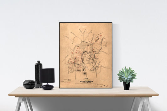 Plan Of The Gettysburg Battleground Map | President Abraham Lincoln | Battle of Gettysburg | Art Print