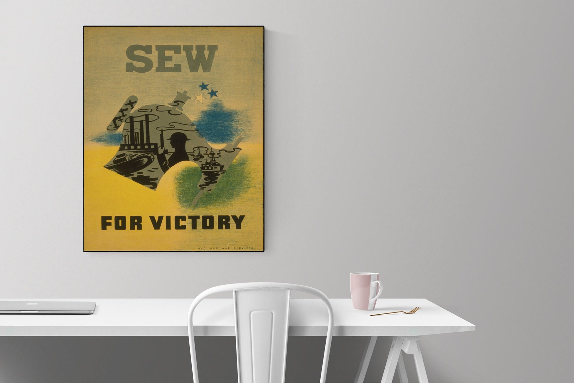 WW2 Sew For Victory Art Print | Vintage WPA Propaganda Art | Patriotic Sewing Room Wall Decor | History | Historical Reproduction Poster