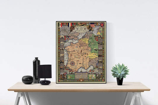 Historical Map Of The American Expeditionary Force | World War 1 | WW1 | United States | Military Art Print