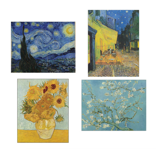 Vincent Van Gogh Art Bundle | Starry Night, Sunflowers, Cafe Terrace At Night, Autumn Blossoms | Art Print