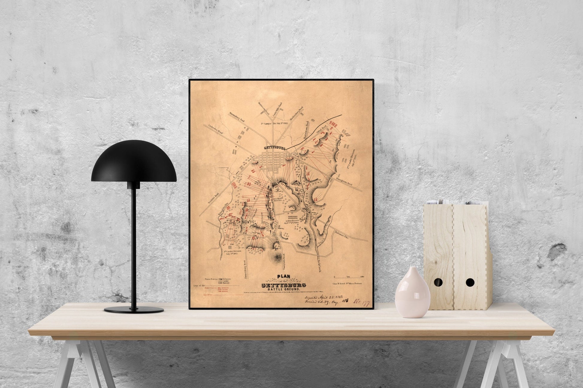 Plan Of The Gettysburg Battleground Map | President Abraham Lincoln | Battle of Gettysburg | Art Print