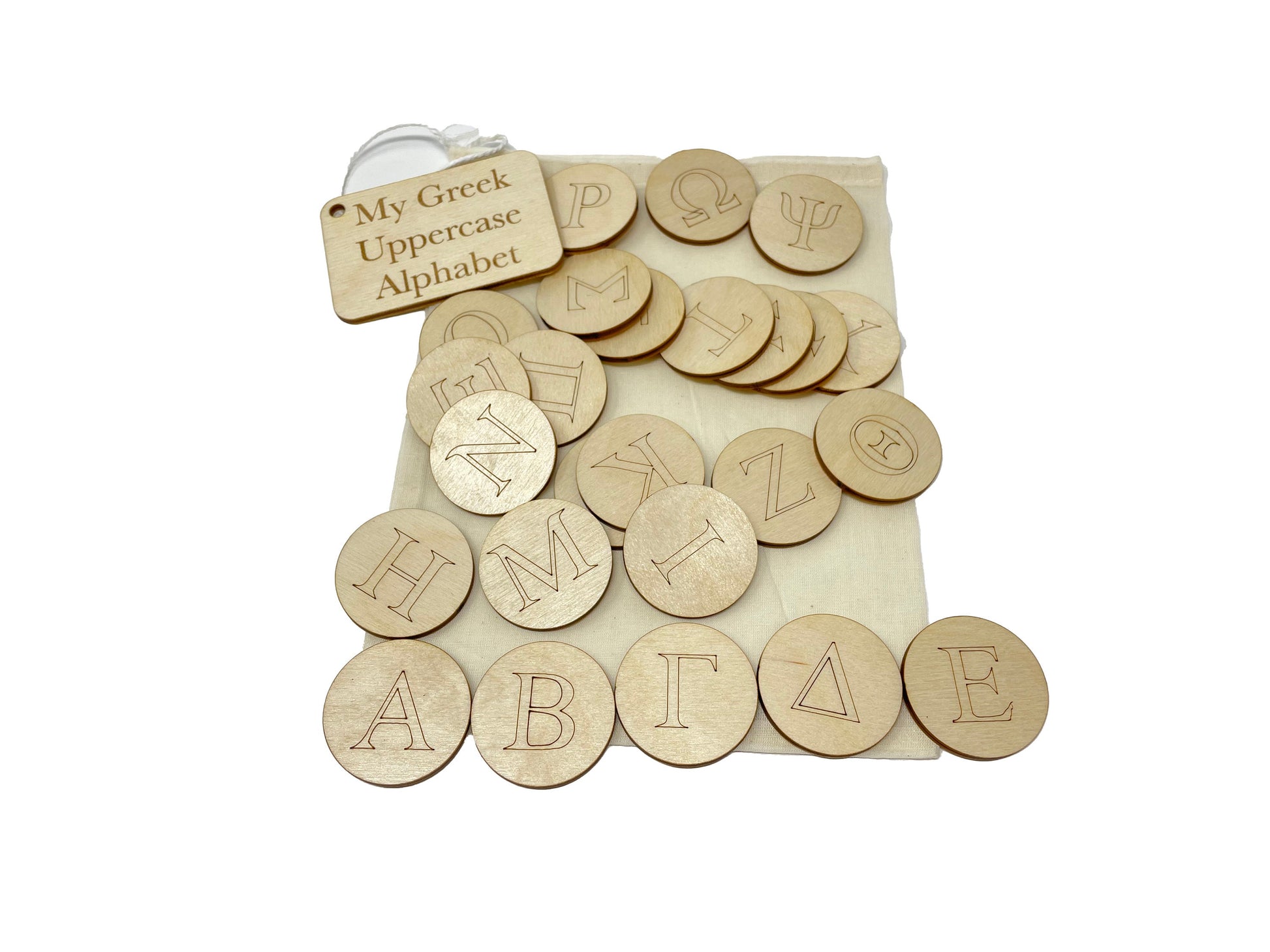 My Ancient Greek Bag | Uppercase Letters Only | Montessori | Early Education | Learning Alphabet | Spelling Toys | Burlap Bag Game