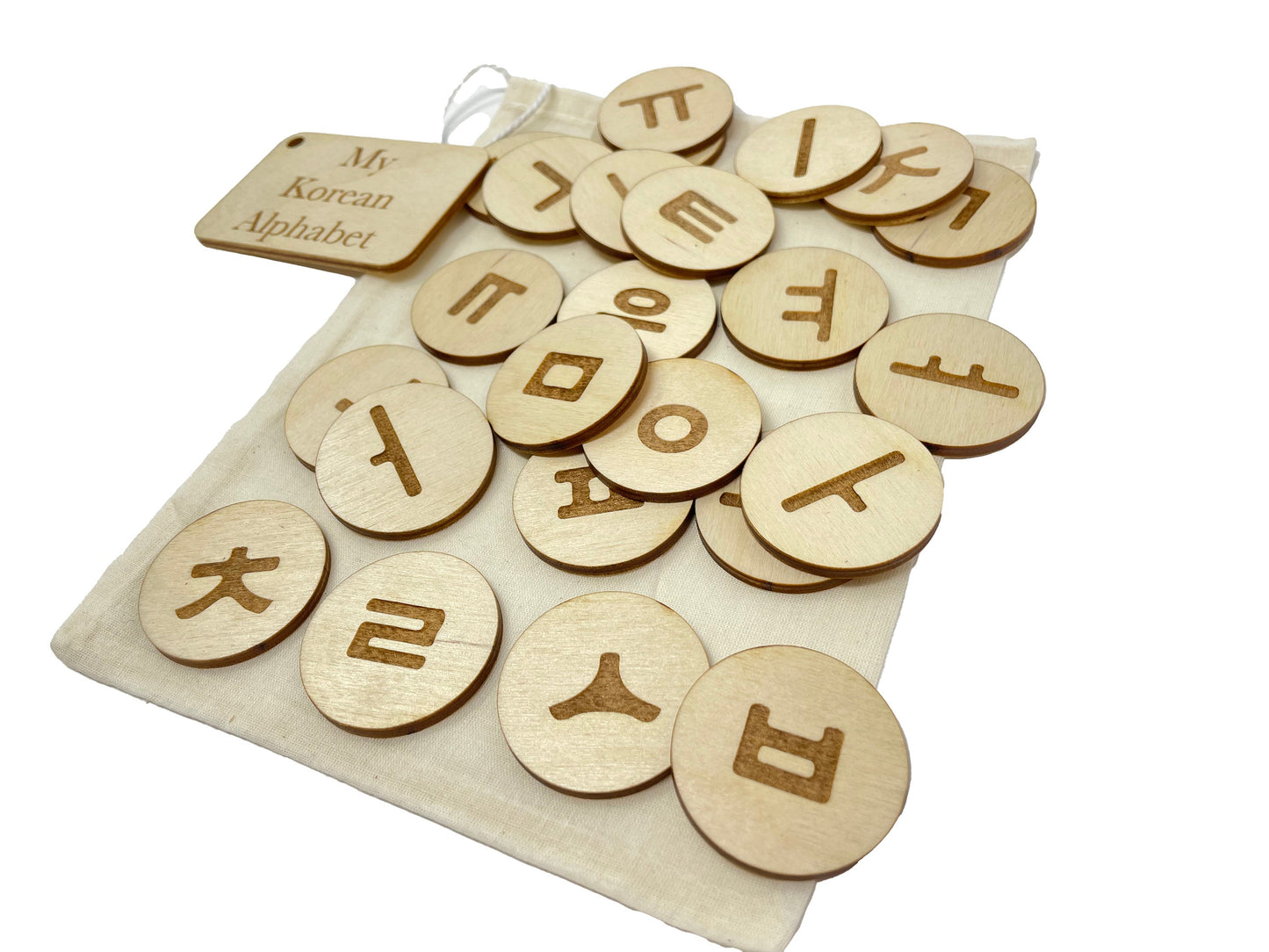 My Korean Alphabet Bag | Montessori | Early Education | Learning Alphabet | Spelling Toys | Burlap Bag Game