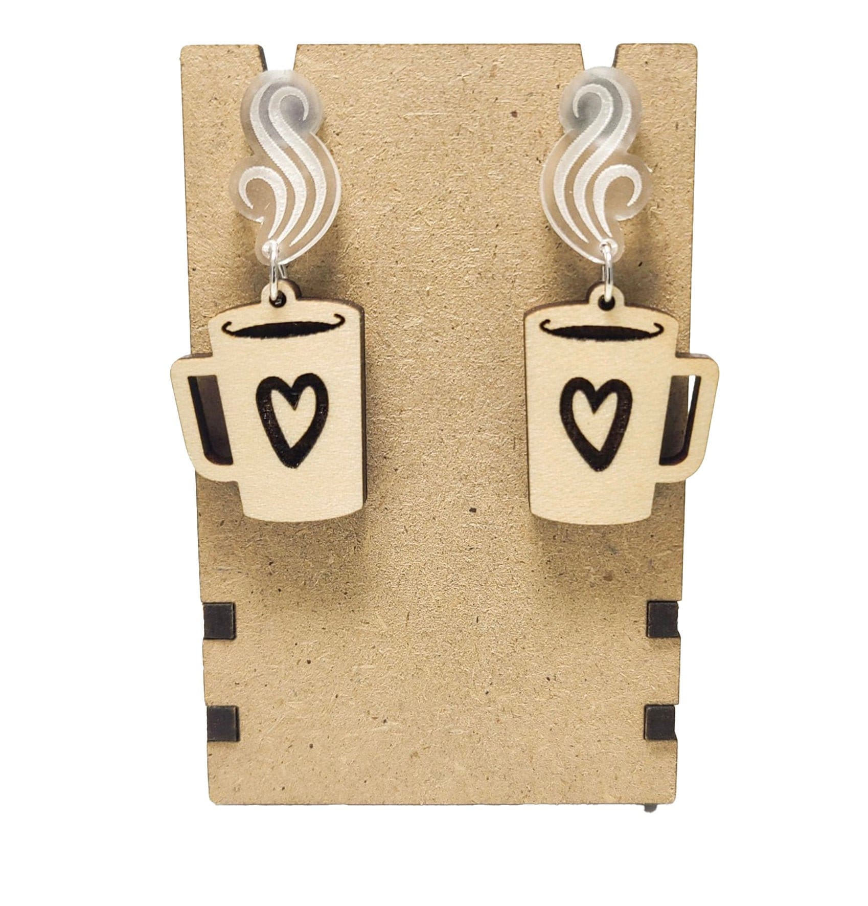 Coffee Cup Earrings | Wood And Acrylic | Dangle Earring