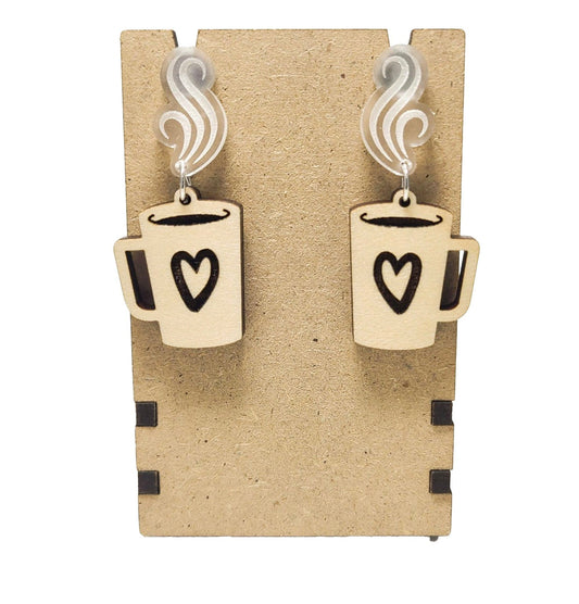 Coffee Cup Earrings | Wood And Acrylic | Dangle Earring