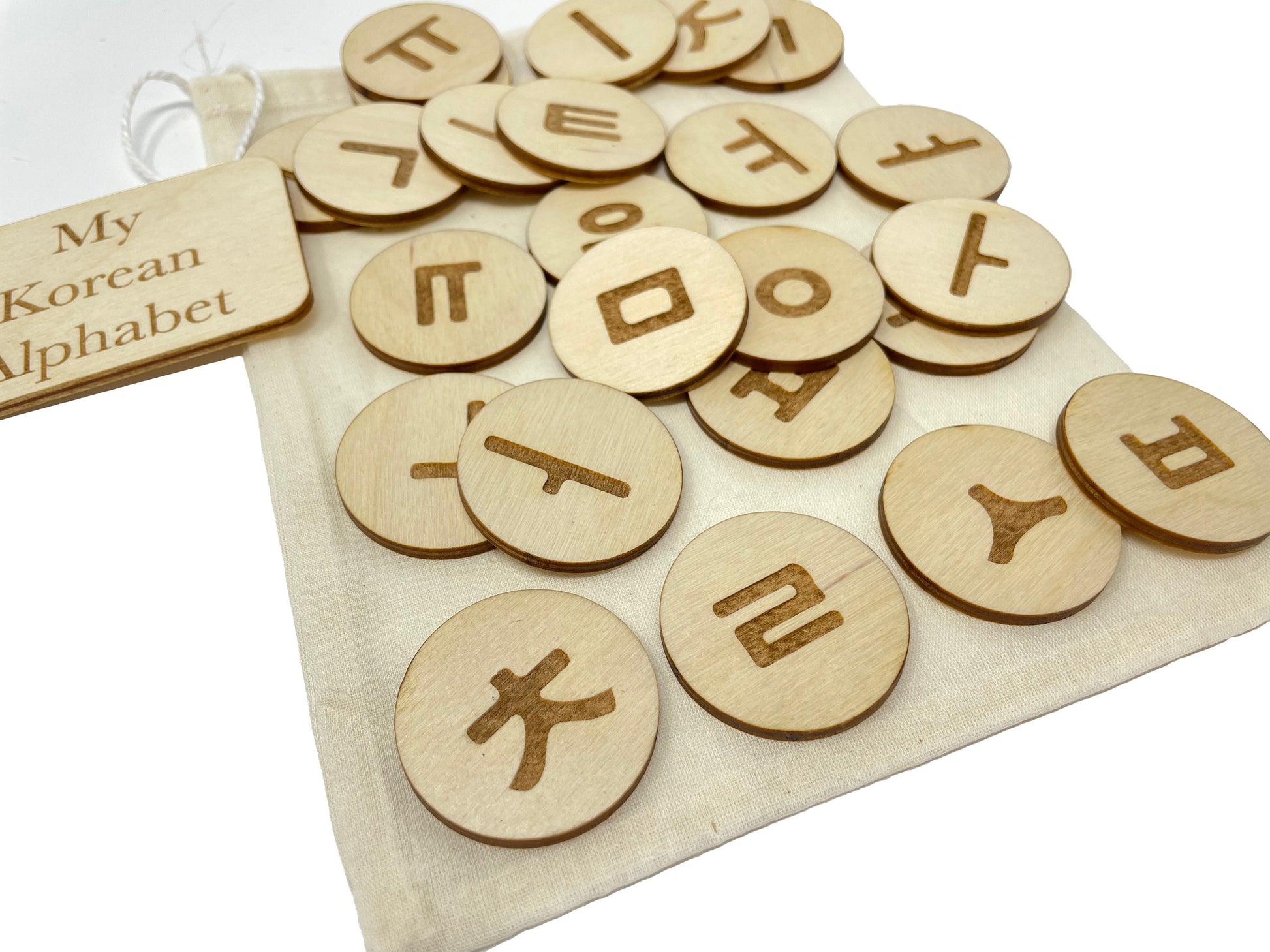 My Korean Alphabet Bag | Montessori | Early Education | Learning Alphabet | Spelling Toys | Burlap Bag Game