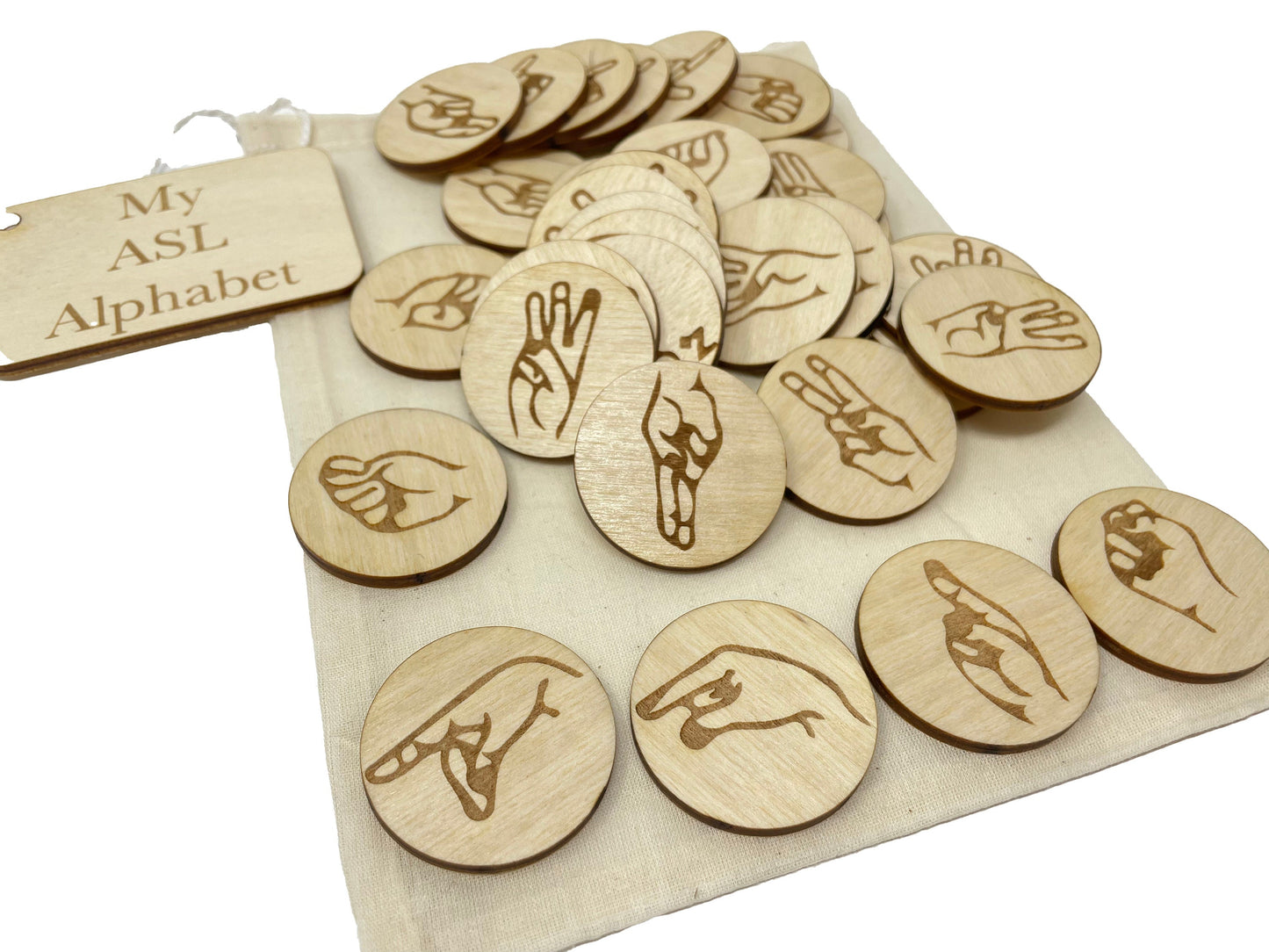 My American Sign Language | Letters & Numbers | ASL | Montessori | Early Education | Learning Alphabet | Spelling Toys | Burlap Bag Game
