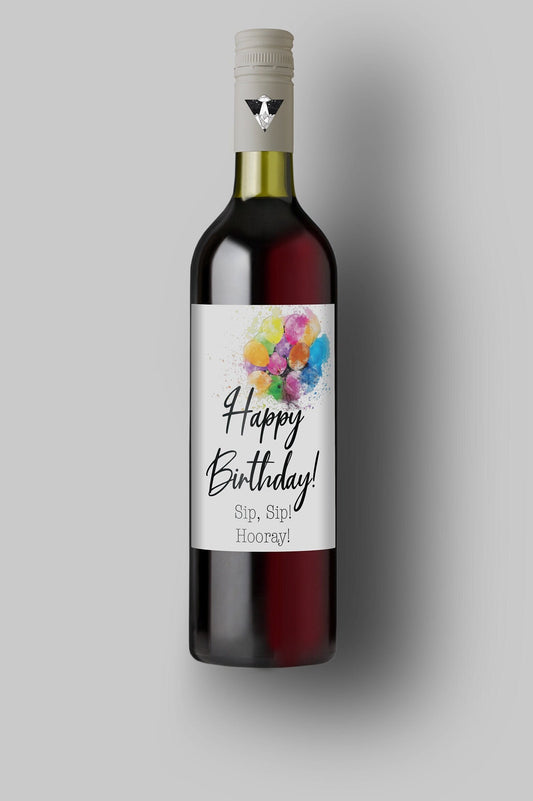 Happy Birthday | Sip, Sip Hooray | Custom Wine Bottle Labels | Personalized Bottle Labels