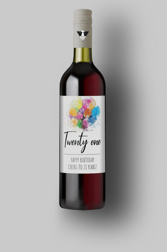 Twenty One | Cheers To 21 Years | Happy Birthday | Custom Wine Bottle Labels | Personalized Bottle Labels