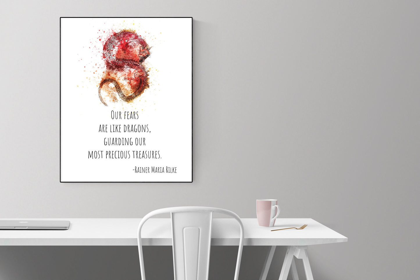 Our Fears Are Like Dragons, Guarding Our Most Precious Treasures | Rainer Maria Rilke Quote | Art Print