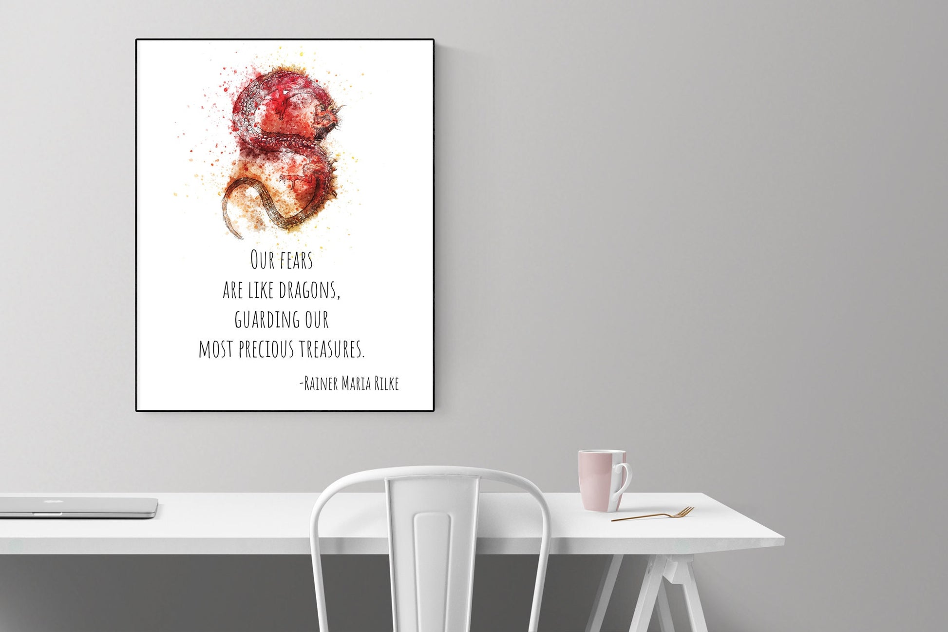 Our Fears Are Like Dragons, Guarding Our Most Precious Treasures | Rainer Maria Rilke Quote | Art Print