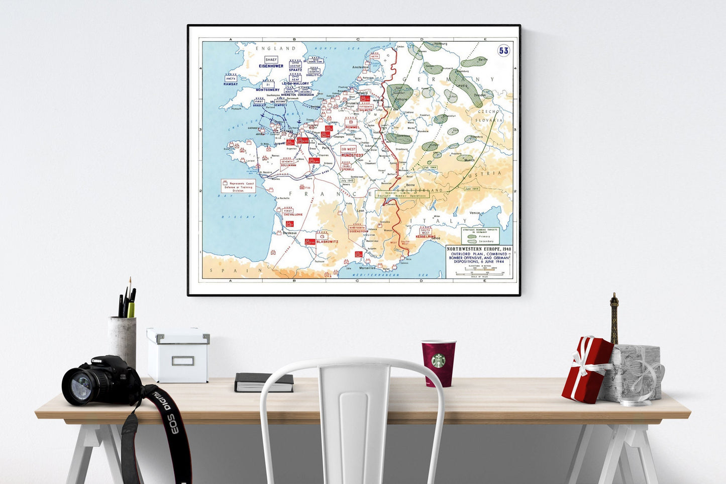 Combined Bomber Offensive Map | Operation Overlord | Dwight Eisenhower | World War 2 | Art Print