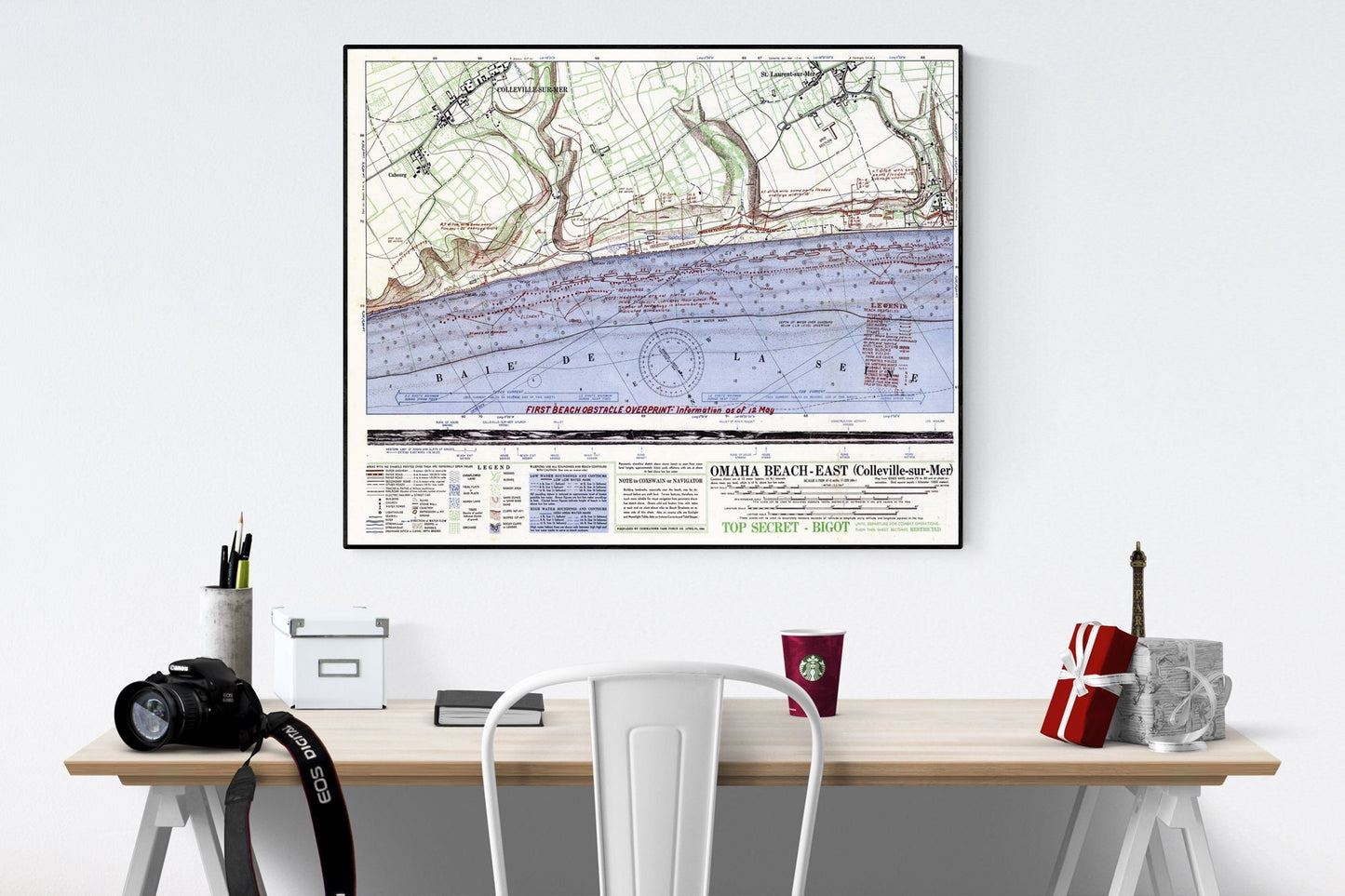 Omaha Beach Invasion Map | Operation Overlord | Dwight Eisenhower | World War 2 | Art Print