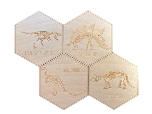 Dinosaur Skeleton Coasters | Tyrannosaurus Rex | Stegosaurus | Triceratops | Iguanodon | Coaster Set