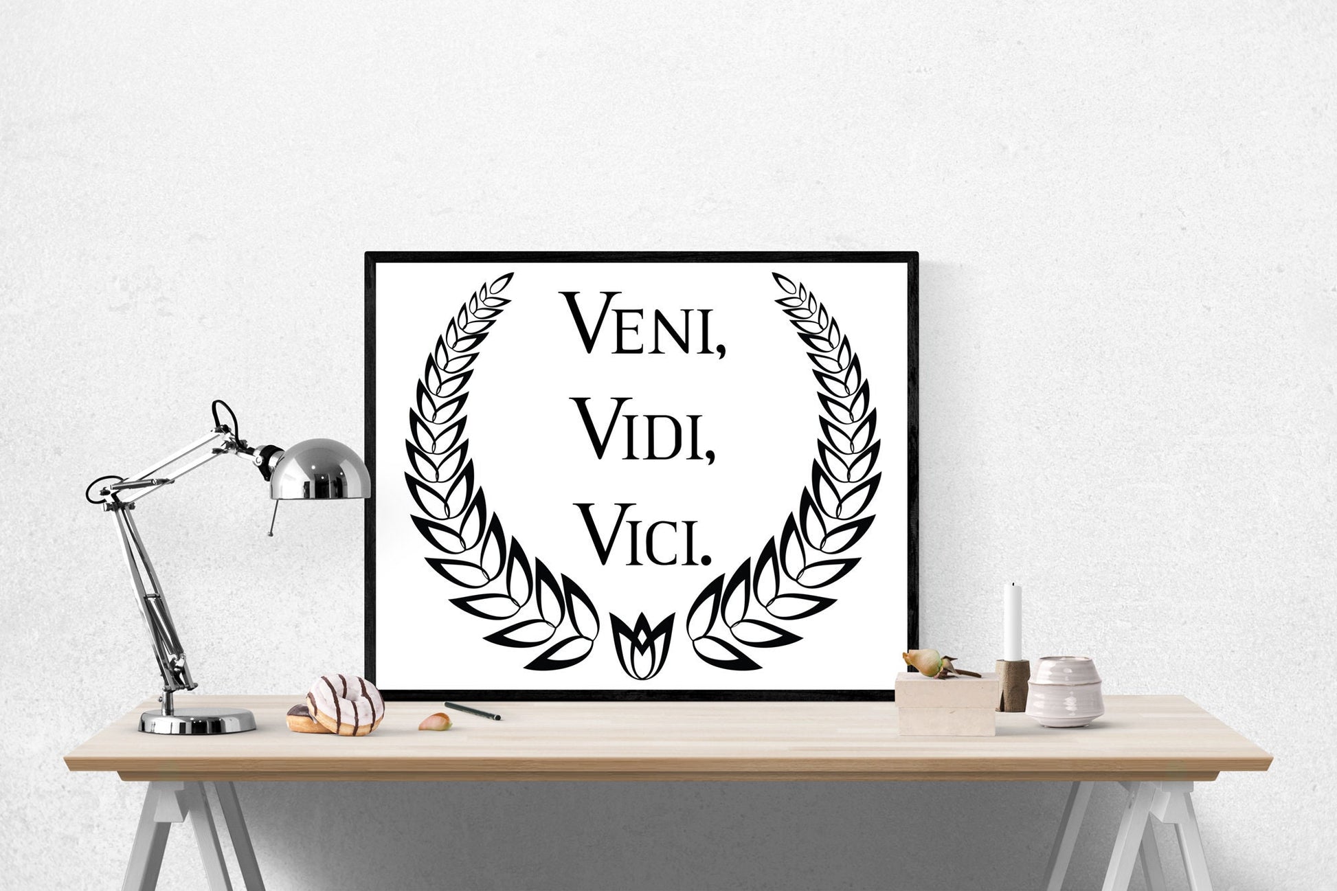 Veni Vidi Vici Latin Quote Art Print | I Came, I Saw, I Conquered | Julius Ceasar | Roman History | Laurel | Home Decor Vintage Poster