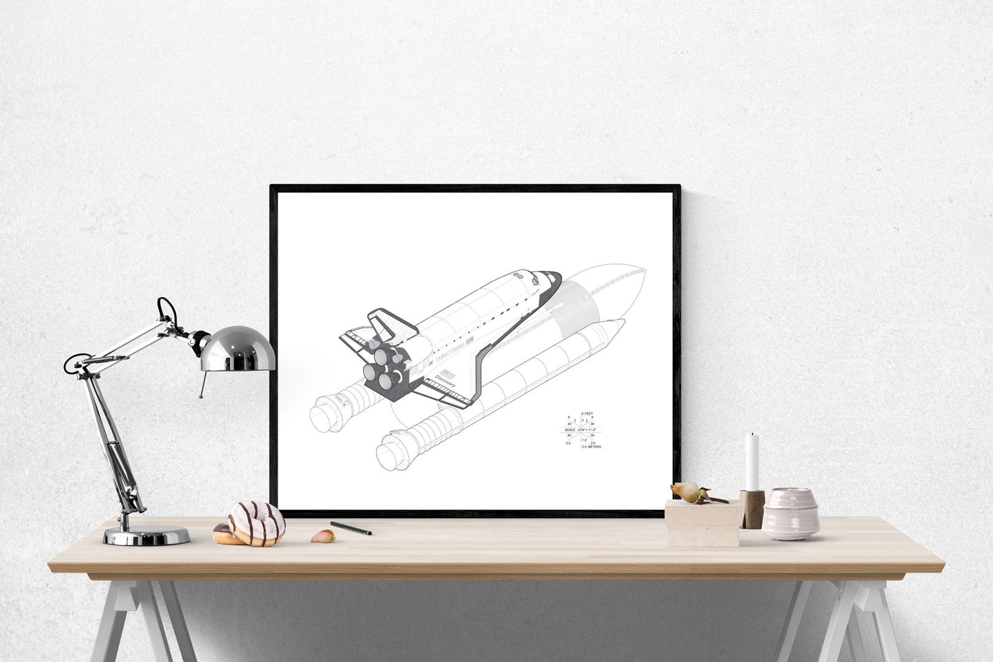 Full Isometric View of the Space Shuttle Launch Stack Assembly | Discovery Space Shuttle | Blueprint Design | NASA Art Print