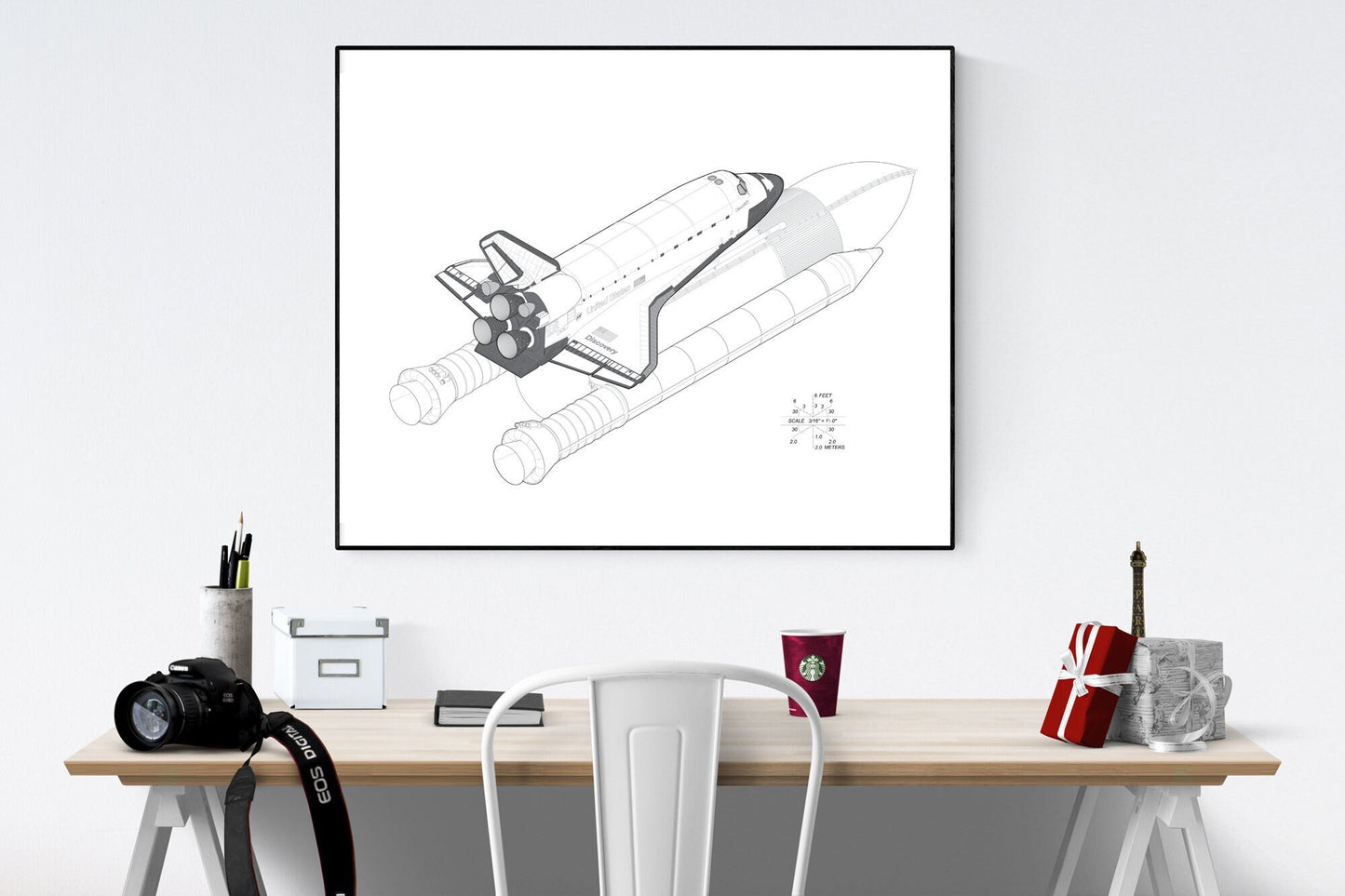 Full Isometric View of the Space Shuttle Launch Stack Assembly | Discovery Space Shuttle | Blueprint Design | NASA Art Print