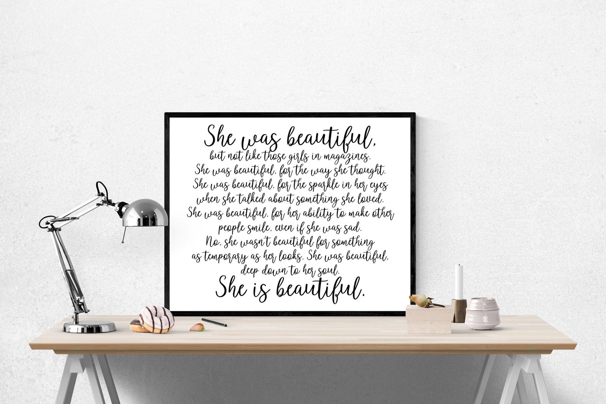 She Is Beautiful | F Scott Fitzgerald Quote | Literary | Calligraphy Typography | Art Print