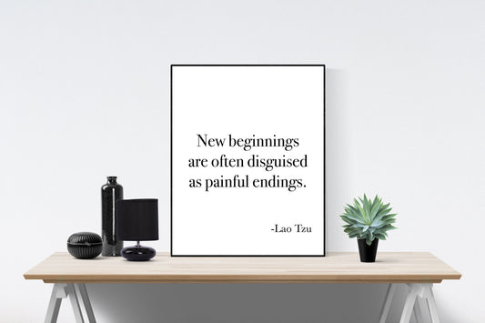 Lao Tzu Quote Art Print – New Beginnings | Minimalist Wisdom Wall Art | Taoist Philosophy Print | Inspirational Home Decor | Poster
