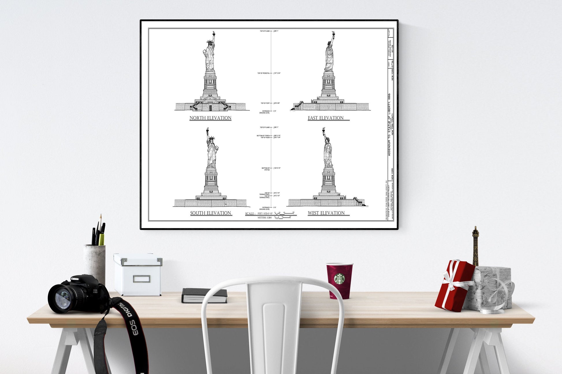 Statue of Liberty Blueprint Art Print – Historic 1886 Architectural Drawing Vintage Technical Wall Art | American Landmark Home Decor Poster