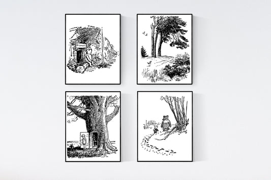 Winnie the Pooh | Set of 4 | AA Milne | Original Illustrations | Art Print