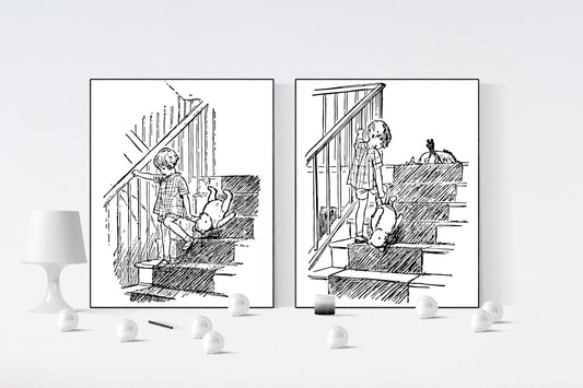 Winnie the Pooh | Going Upstairs And Downstairs | Set of 2 | AA Milne | Original Illustrations | Art Print