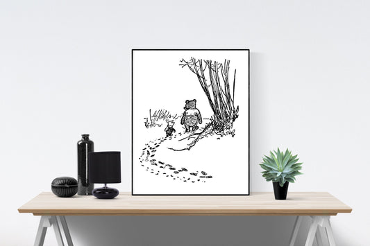Winnie the Pooh | Walking With Piglet | AA Milne | Original Illustrations | Art Print