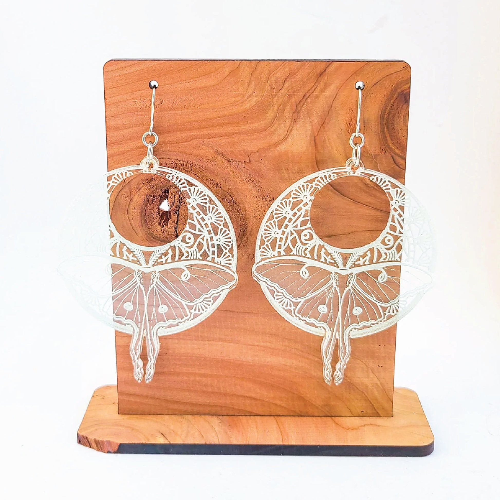 Luna Moth Dangle Earrings | Wood And Acrylic | Dangle Earring