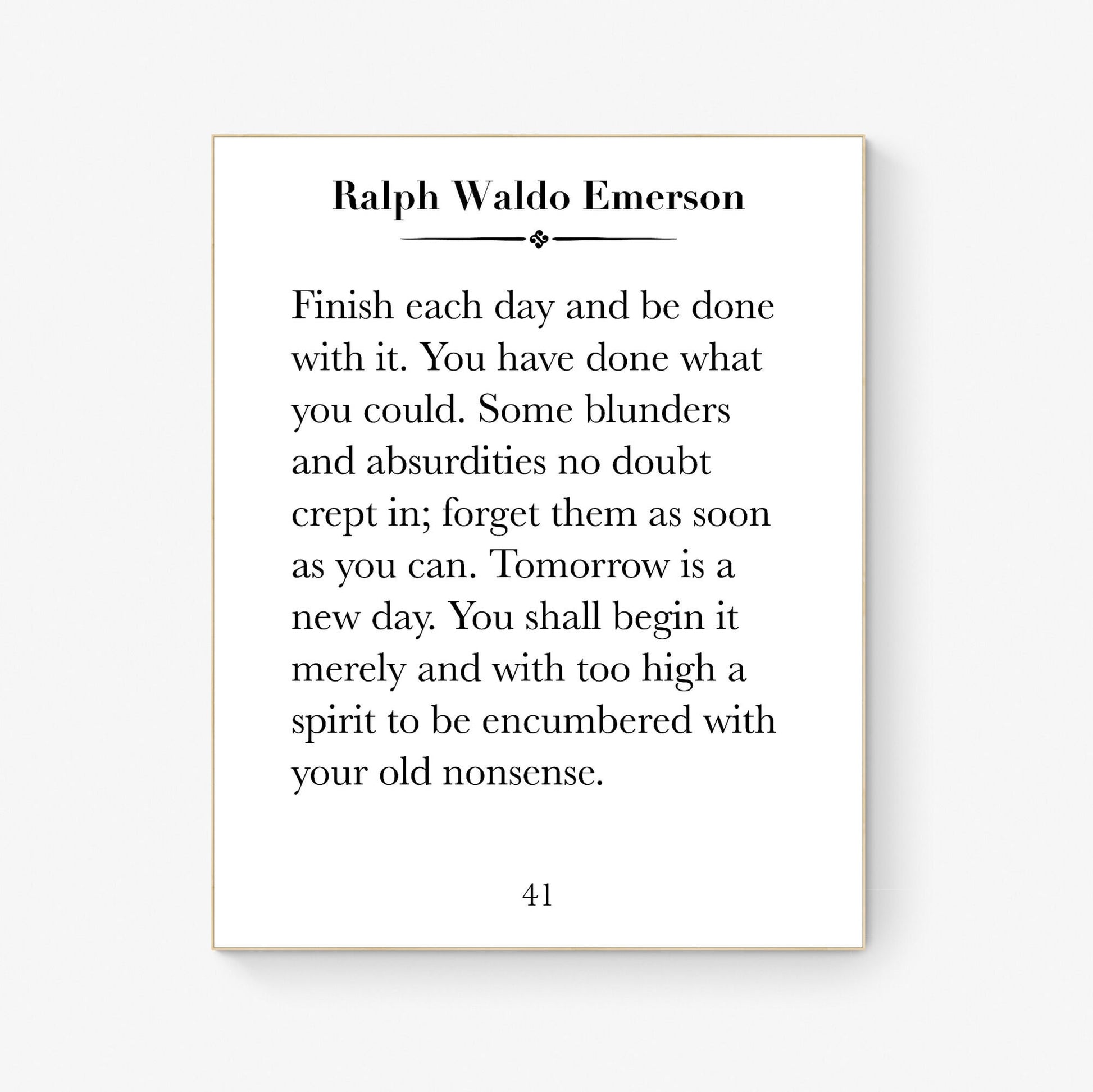 Tomorrow Is A New Day | Ralph Waldo Emerson | Literary | Inspirational Life | Art Print