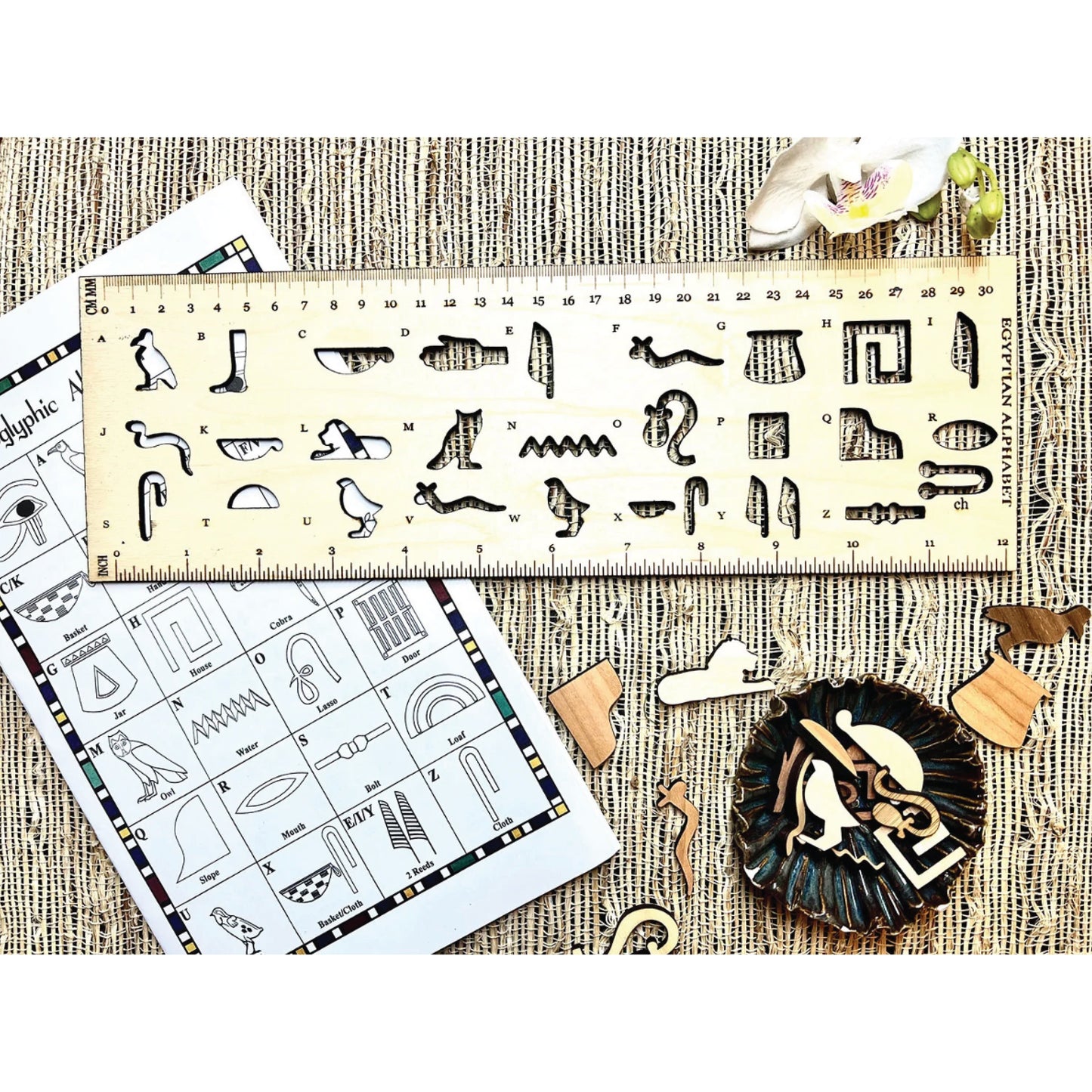 My Egyptian Hieroglyphic Alphabet Stencil | With Rulers | Montessori | Early Education | Learning Alphabet | Spelling Toys | Game