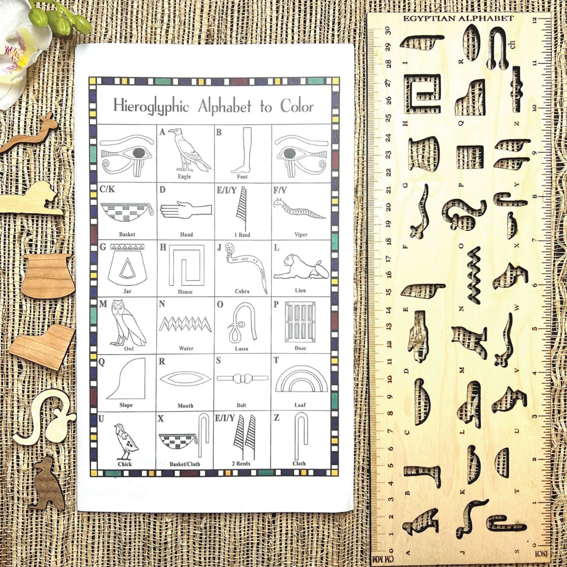 My Egyptian Hieroglyphic Alphabet Stencil | With Rulers | Montessori | Early Education | Learning Alphabet | Spelling Toys | Game