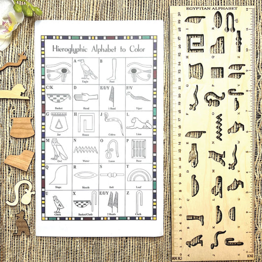 My Egyptian Hieroglyphic Alphabet Stencil | With Rulers | Montessori | Early Education | Learning Alphabet | Spelling Toys | Game