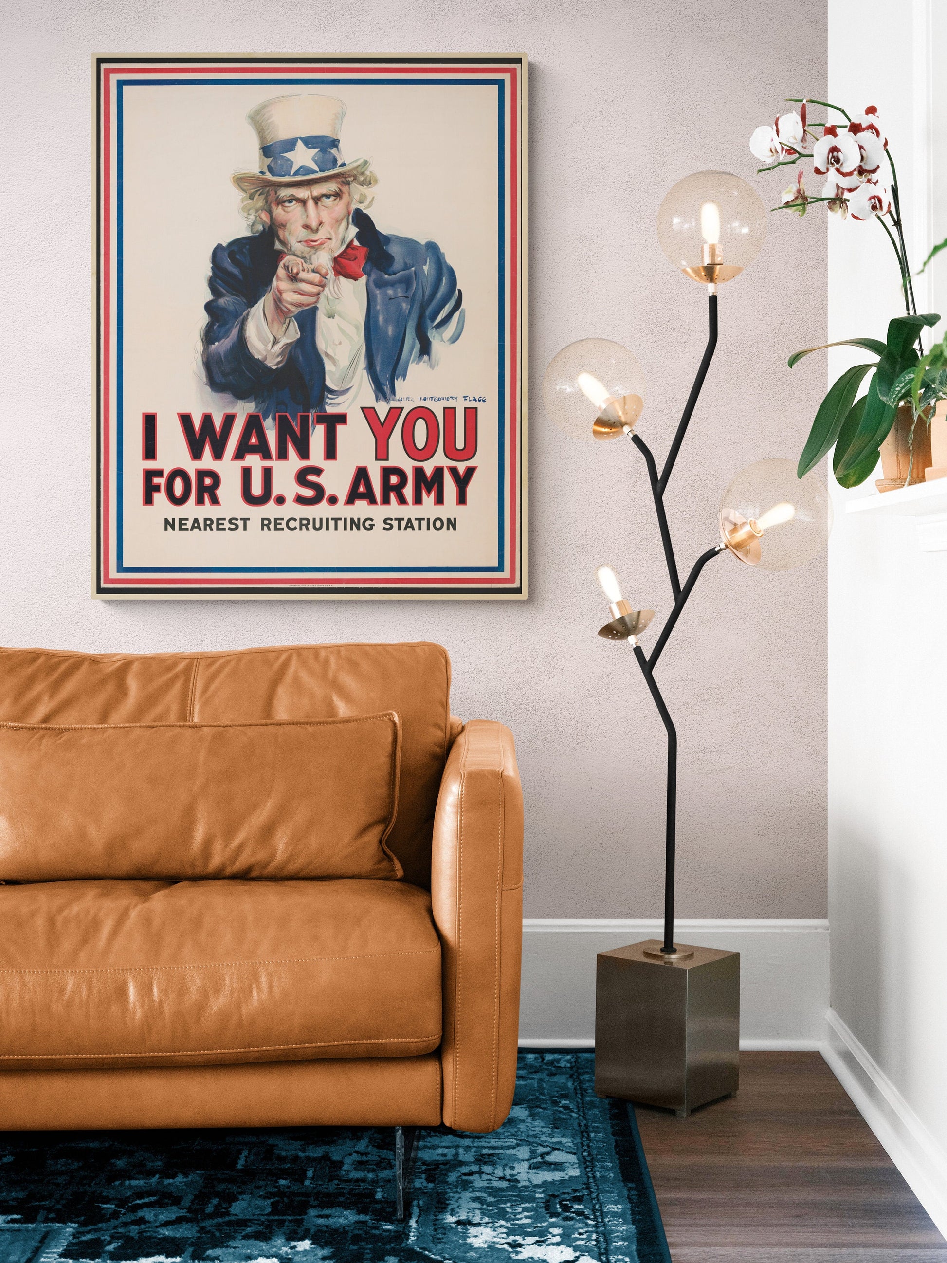 Uncle Sam | I Want You | Recruiting Station | Military | Army | Marines | Air Force | Navy | WW1 | World War 2 | Vintage Poster | Art Print