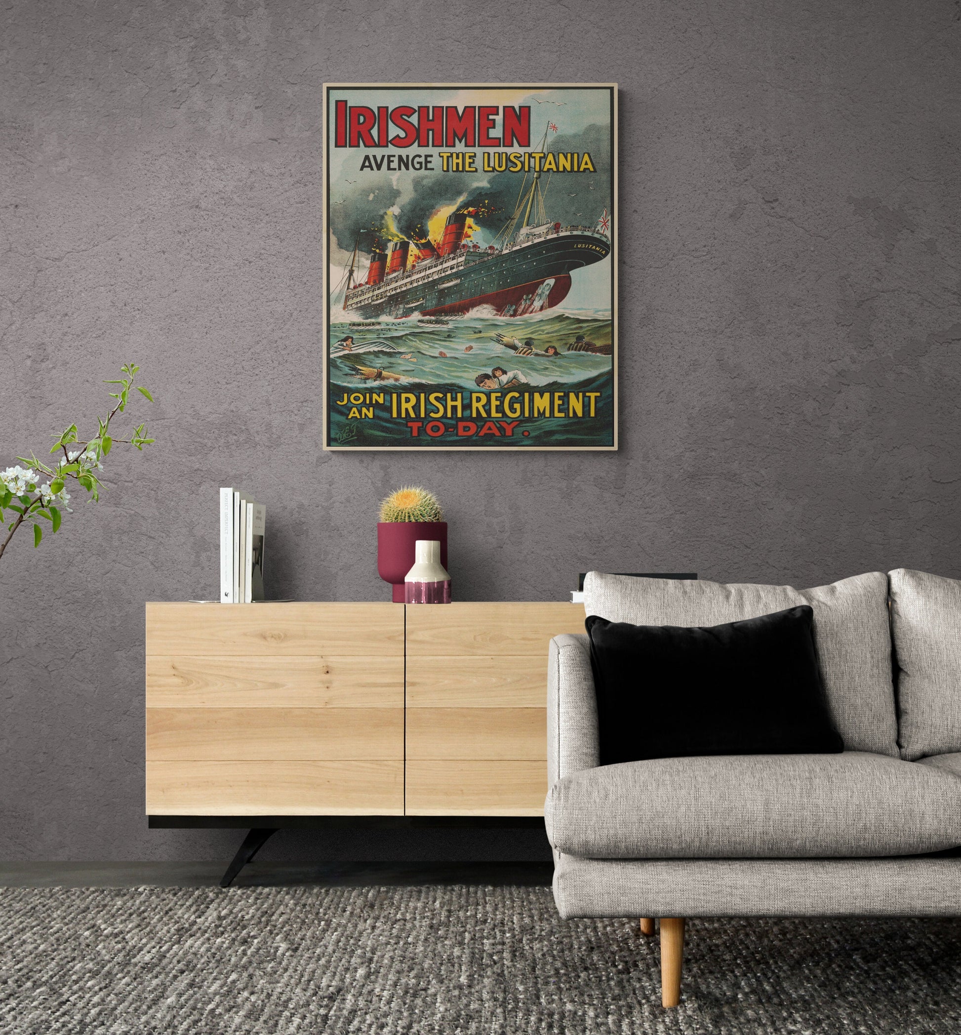 Avenge The Lusitania | Join An Irish Regiment Today | Military | Army | Marines | Navy | WW1 | World War | Vintage Poster | Art Print