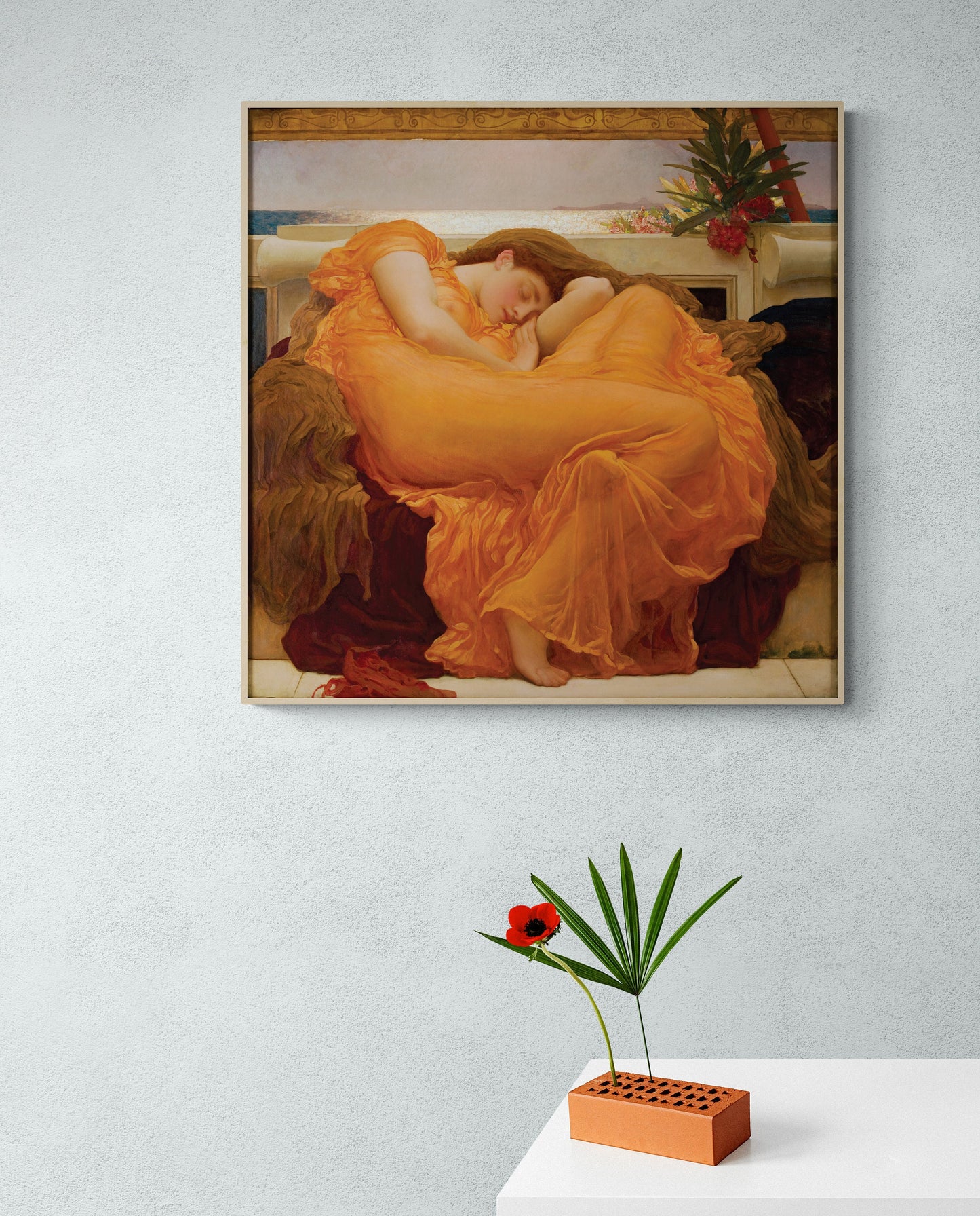 Flaming June | Frederic Lord Leighton | Victorian Roman Dress | Famous Napping Woman | Nymph | Burnt Orange | Art Print