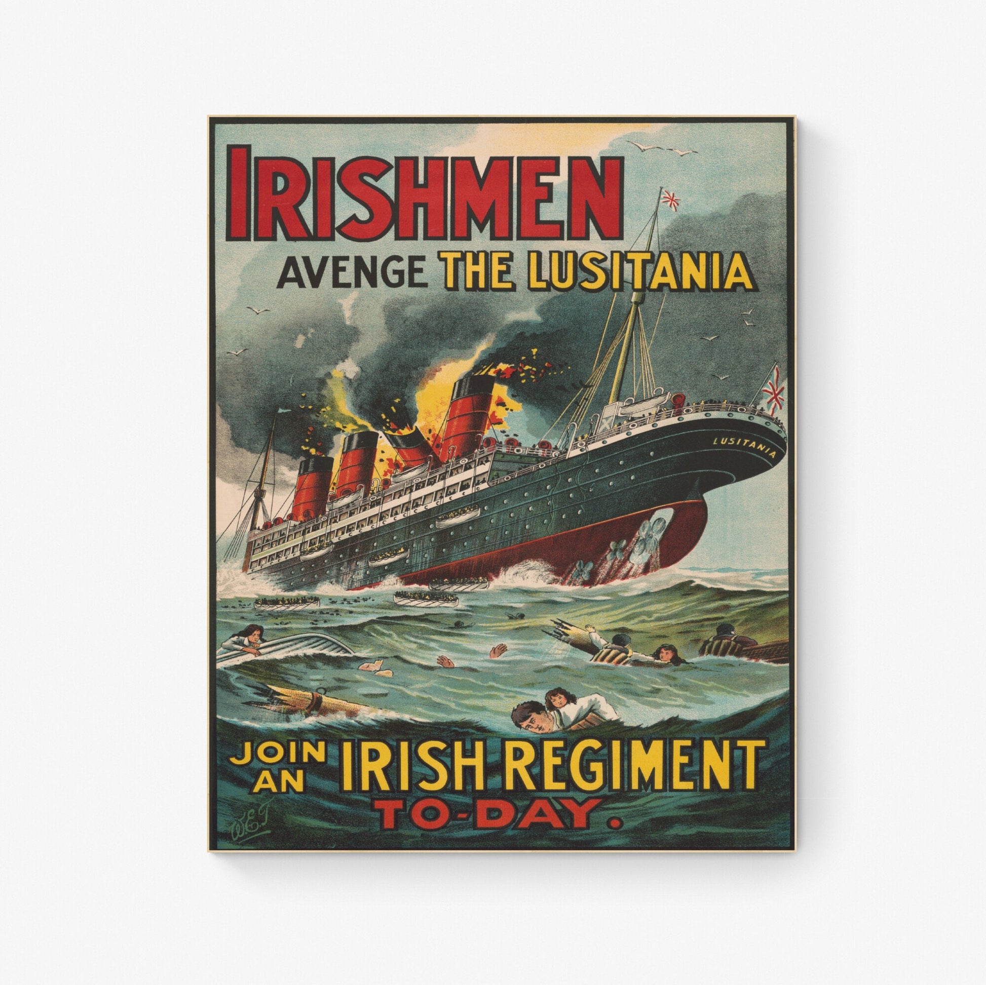 Avenge The Lusitania | Join An Irish Regiment Today | Military | Army | Marines | Navy | WW1 | World War | Vintage Poster | Art Print