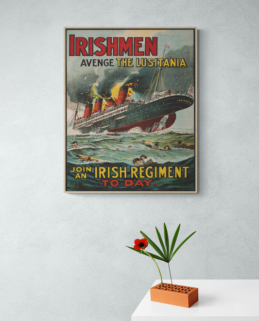 Avenge The Lusitania | Join An Irish Regiment Today | Military | Army | Marines | Navy | WW1 | World War | Vintage Poster | Art Print