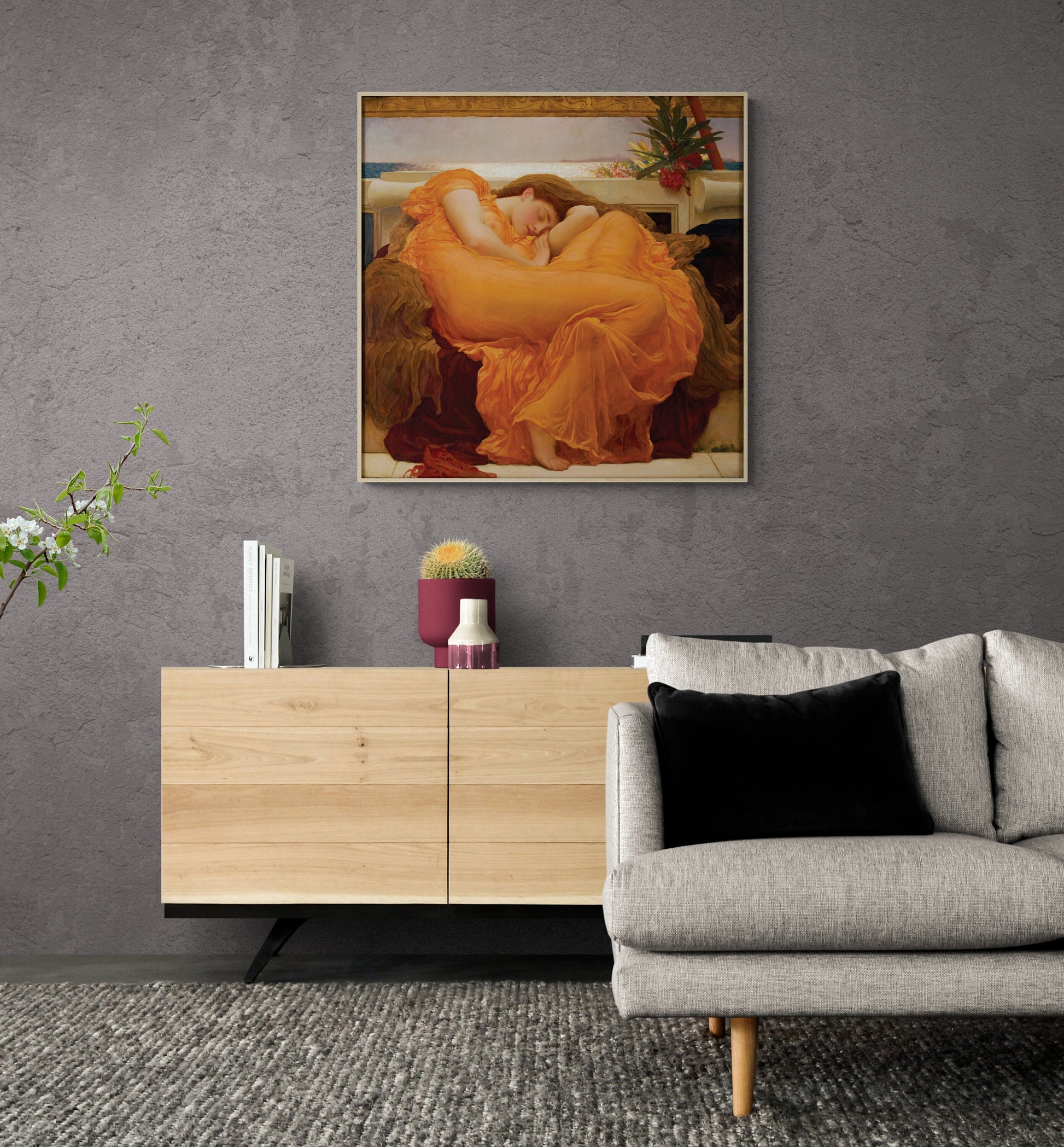 Flaming June | Frederic Lord Leighton | Victorian Roman Dress | Famous Napping Woman | Nymph | Burnt Orange | Art Print