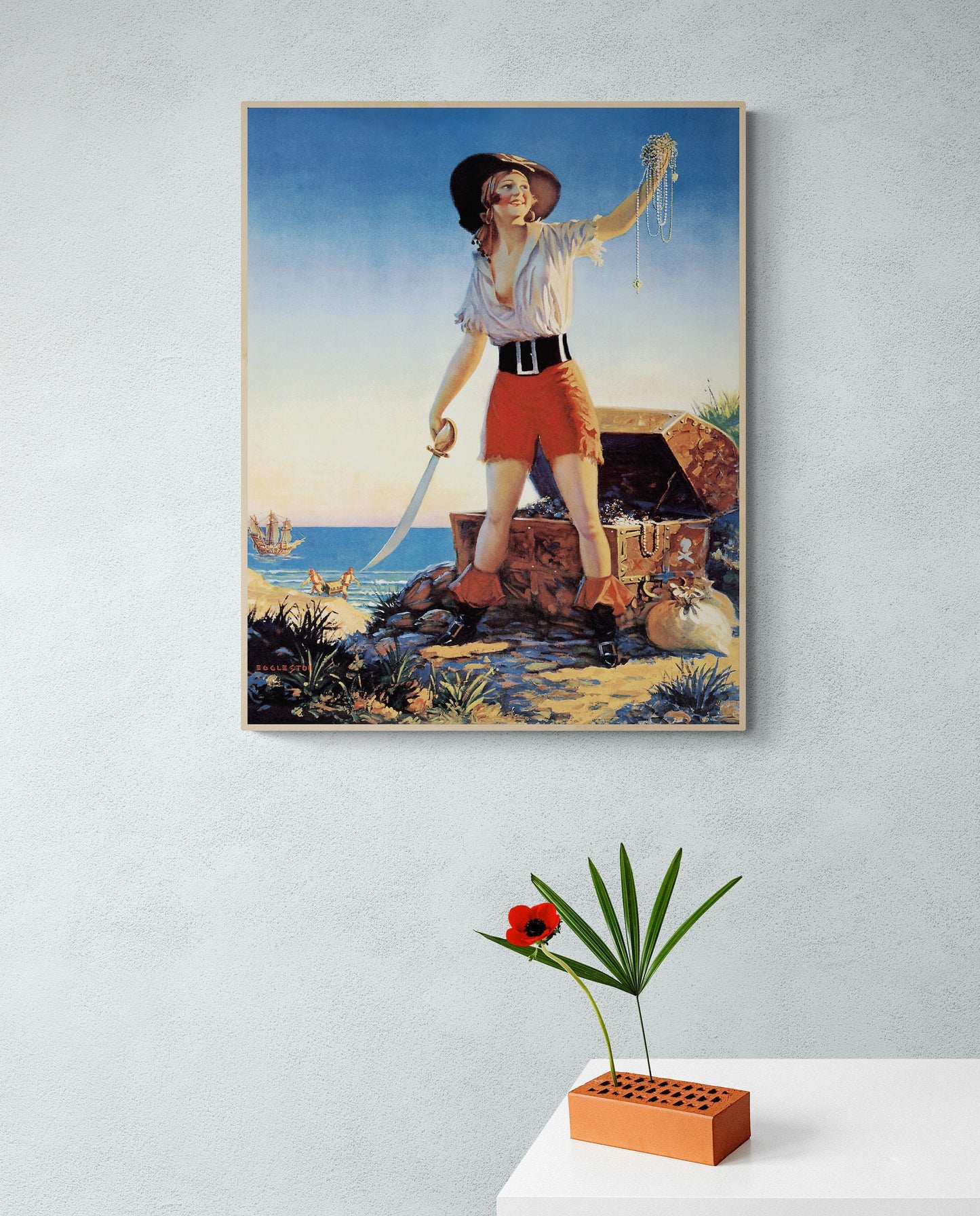 Edward Eggleston Treasure Princess Art Print – Vintage Pirate Pin-Up Wall Decor – Classic Retro Illustration Home – Decor Poster